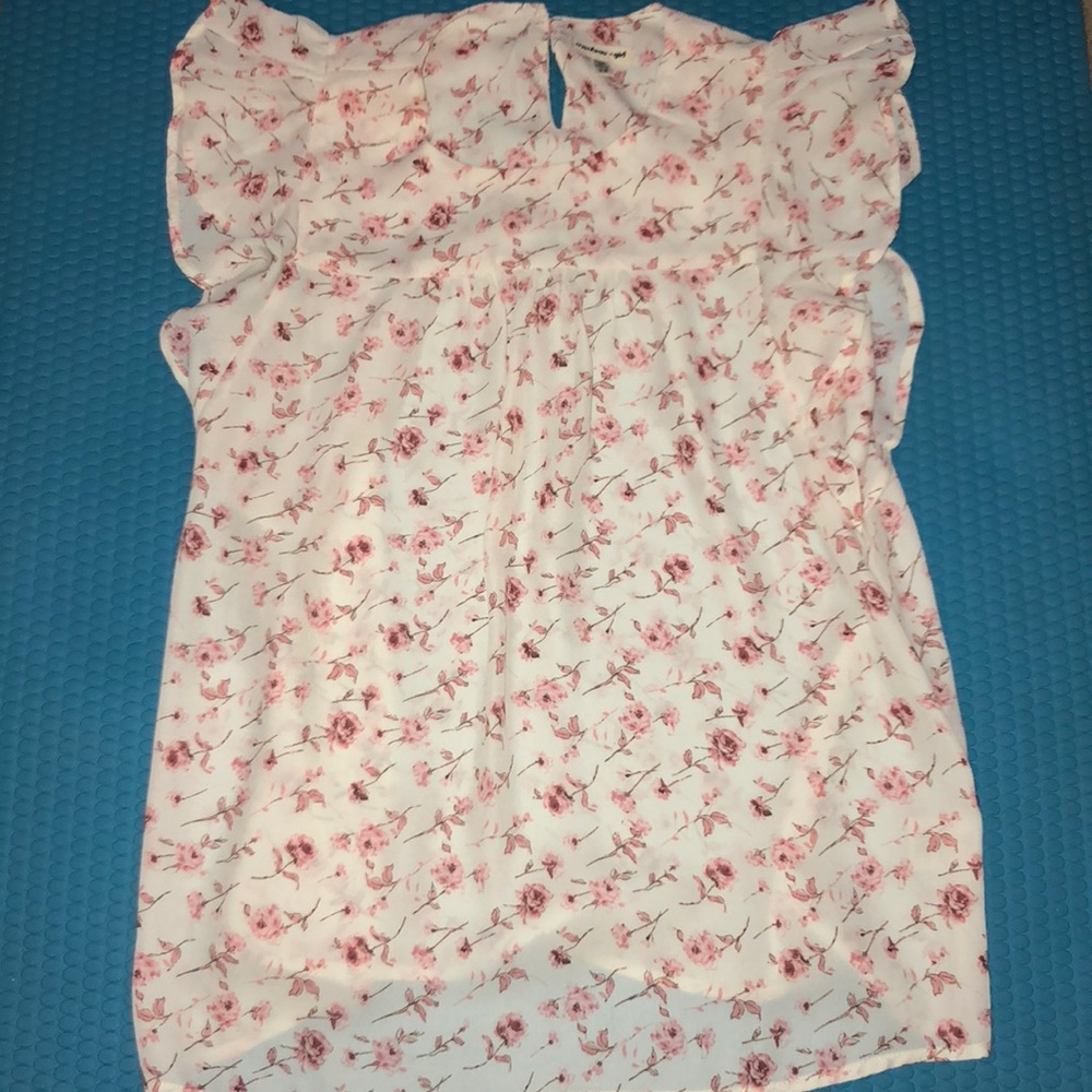 Pink rose ruffled shoulder blouse